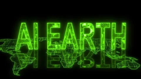 AI earth text technology earth map green glow Stock Illustration
