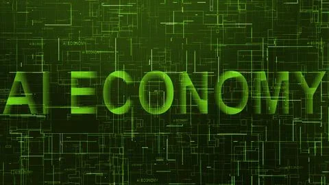AI Economy text technology data line green color Stock Illustration