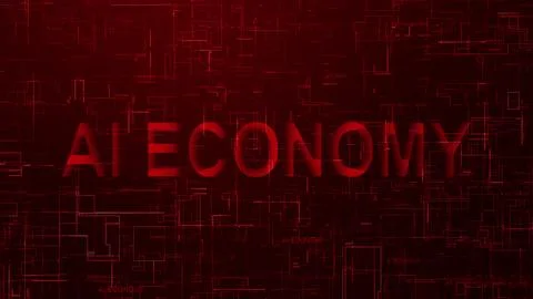 AI Economy text technology data line red イラスト素材