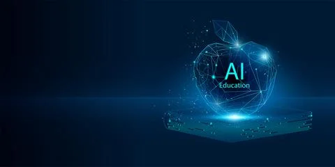 AI Education concept abstract technology background - digital AI apple イラスト素材
