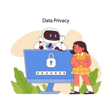 AI in education emphasizes data privacy. Flat vector illustration Stock Illustration