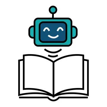 AI education robot tutor icon vector smart robot floating over open book di.. Stock Illustration