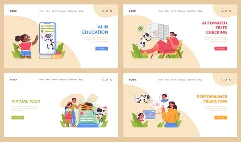 AI in Education set. Flat vector illustration Stock Illustration