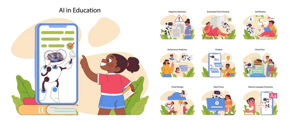 AI in Education set. Flat vector illustration Stock Illustration