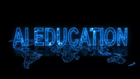 AI education text earth map glowing blue color Stock Illustration