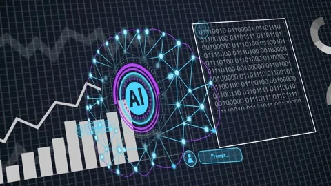 AI emblem appearing neural web lighting bars rising line rising 01 overlaying Stock Footage 334351925