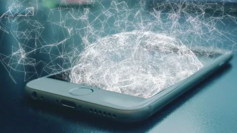 AI emerging through mobile phone. Smartphone and neural networks Stock-Footage 139701400