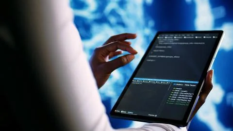 AI employee runs code in data center 스톡 사진