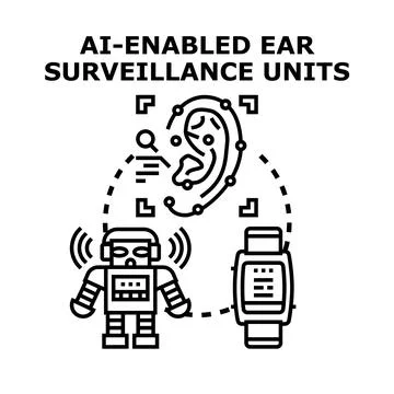 Ai enabled ear surveillance units monitoring data Stock Illustration