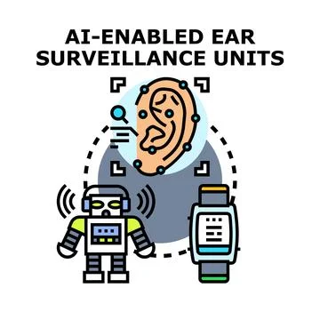 Ai enabled ear surveillance units monitoring data Stock Illustration