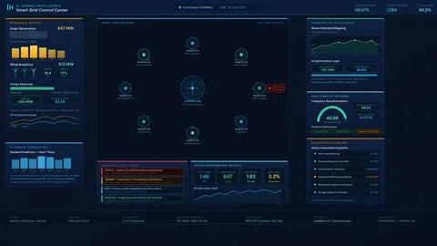 AI Energy Grid Dashboard Vector Smart Power Management Illustrazione stock