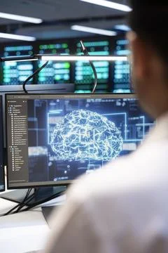 AI, engineer and computer in server room for research Stock Photos