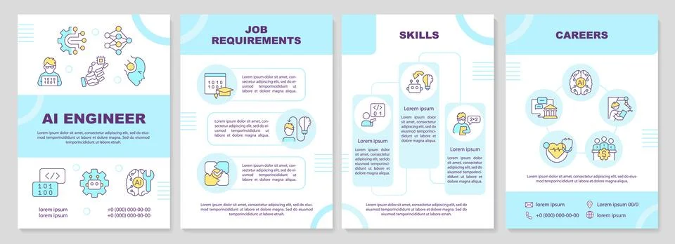 AI engineer brochure template with thin line icons Stock Illustration