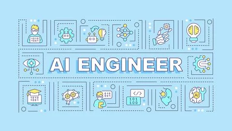 AI engineer text with colorful thin line icons 스톡 일러스트