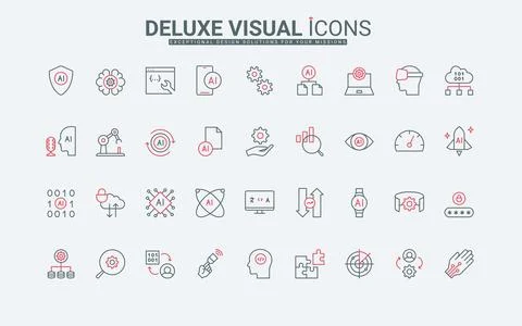 AI engineering, data analysis automation with artificial intelligence line icon Stockillustratie