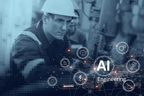 AI Engineering. Engineer worker male work in modern industry using AI techn.. Stock Photos