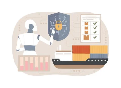 AI-Enhanced Cargo Security abstract concept vector illustration. Ilustración de archivo