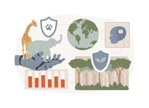 AI-Enhanced Conservation Efforts abstract concept vector illustration. Ilustración de archivo