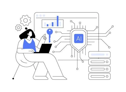 AI-Enhanced Data Security abstract concept vector illustration. Stock Illustration