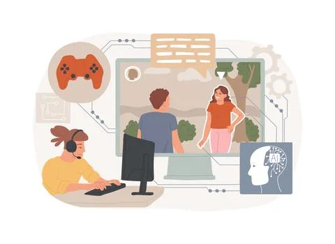 AI-Enhanced Gaming abstract concept vector illustration. Stock Illustration