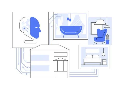 AI-Enhanced Interior Design abstract concept vector illustration. Ilustración de archivo