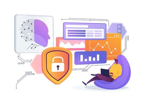 AI-Enhanced Remote Work Security Systems abstract concept vector illustration. Stock Illustration
