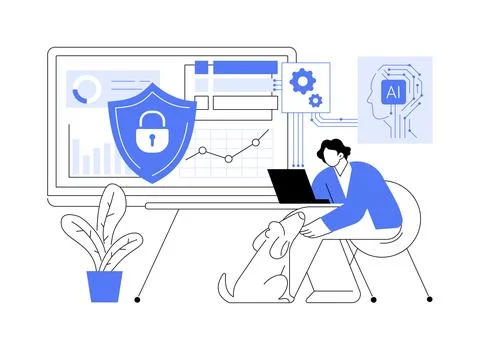 AI-Enhanced Remote Work Security Systems abstract concept vector illustration. Stock Illustration