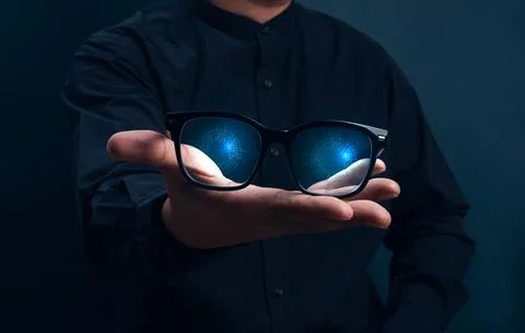 AI-enhanced smart glasses concept with futuristic digital interface reflect.. 写真素材