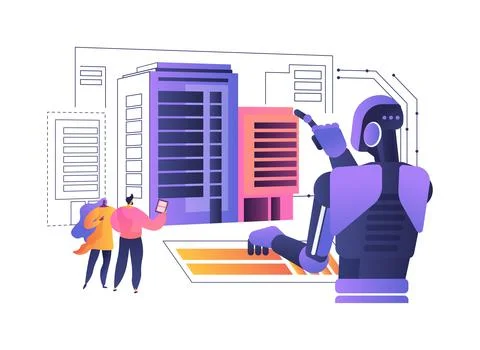 AI-Enhanced Virtual Reality Walkthroughs abstract concept vector illustration. Ilustración de archivo
