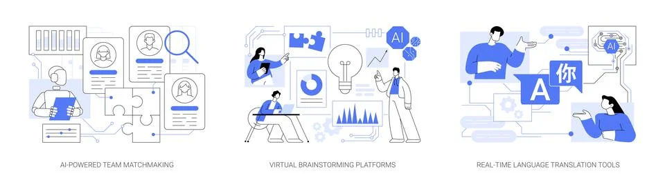 AI Enhancing Team Dynamics, Collaboration abstract concept vector illustrations. Stock Illustration