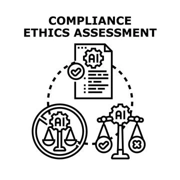 Ai ethics assessment process evaluating compliance and regulations Stockillustratie