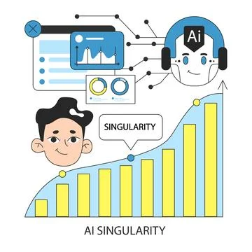 AI ethics concept. Character or user interacts with an evolving AI. Constant Stock Illustration