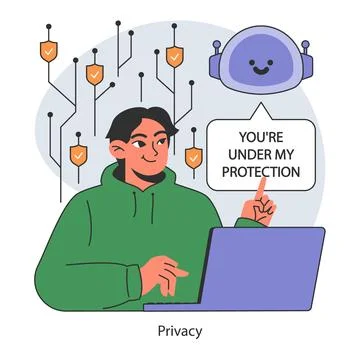 AI ethics concept. User using a laptop. Artificial intelligence provide Stock Illustration