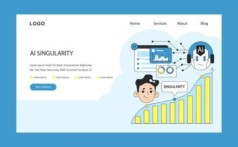 AI ethics web or landing. Character or user interacts with an evolving Stock-Illustration
