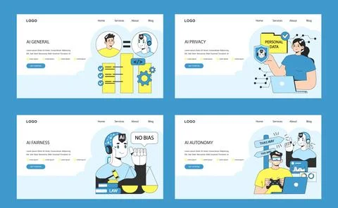 AI ethics web or landing set. Artificial intelligence alignment and regulation Stock Illustration