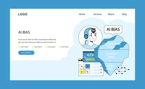 AI ethics web or landing. AI robotic character delineates the facets Illustrazione stock