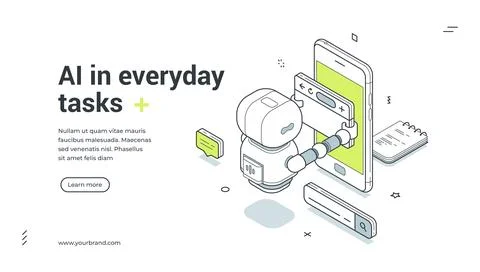 AI In Everyday Tasks For Mobile App Isometric Banner Vector Illustration イラスト素材