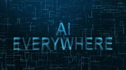 AI everywhere text technology data line Stock Illustration