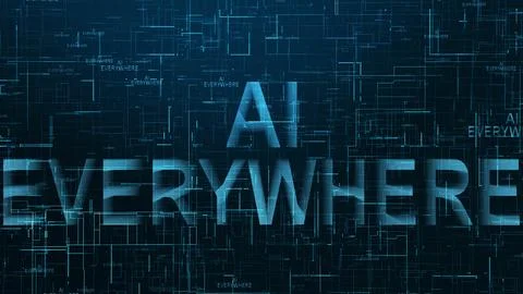 AI everywhere text technology data line Stock Illustration