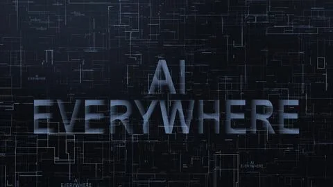 AI everywhere text technology data line Stock Illustration