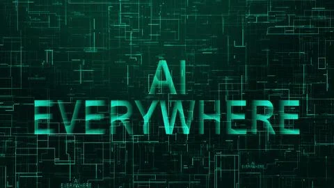 AI everywhere text technology data line cyan color Stock Illustration