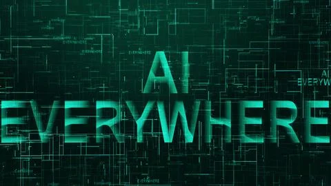 AI everywhere text technology data line cyan Stock Illustration
