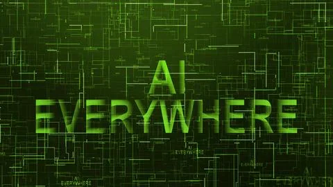 AI everywhere text technology data line green color Stock Illustration