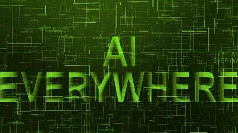 AI everywhere text technology data line green Stock Illustration