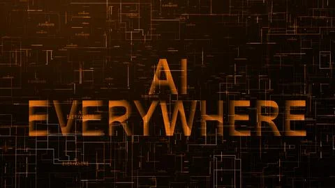 AI everywhere text technology data line orange color Stock Illustration