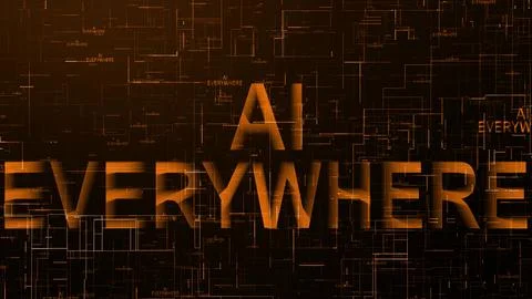AI everywhere text technology data line orange Stock Illustration