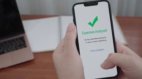 AI Expense Analysis Confirmation Screen on Mobile Budgeting App Stock Footage 343973133