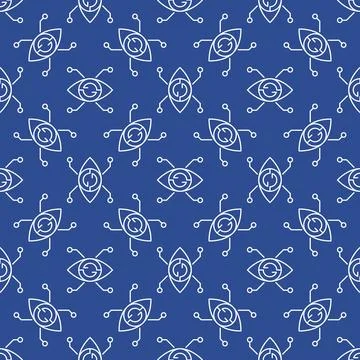 AI Eye vector Artificial Intelligence Vision blue outline seamless pattern 스톡 일러스트