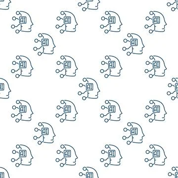 AI Face vector Artificial Intelligence Face thin line seamless pattern Stockillustratie