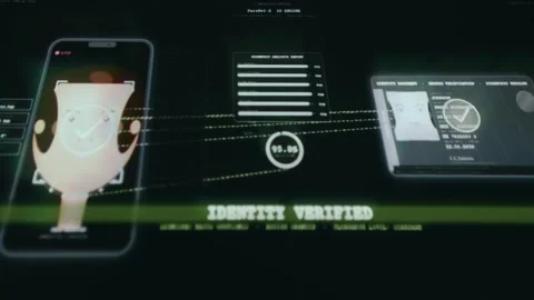 AI face verification system matching identity document photograph, status Stock Footage 333834555